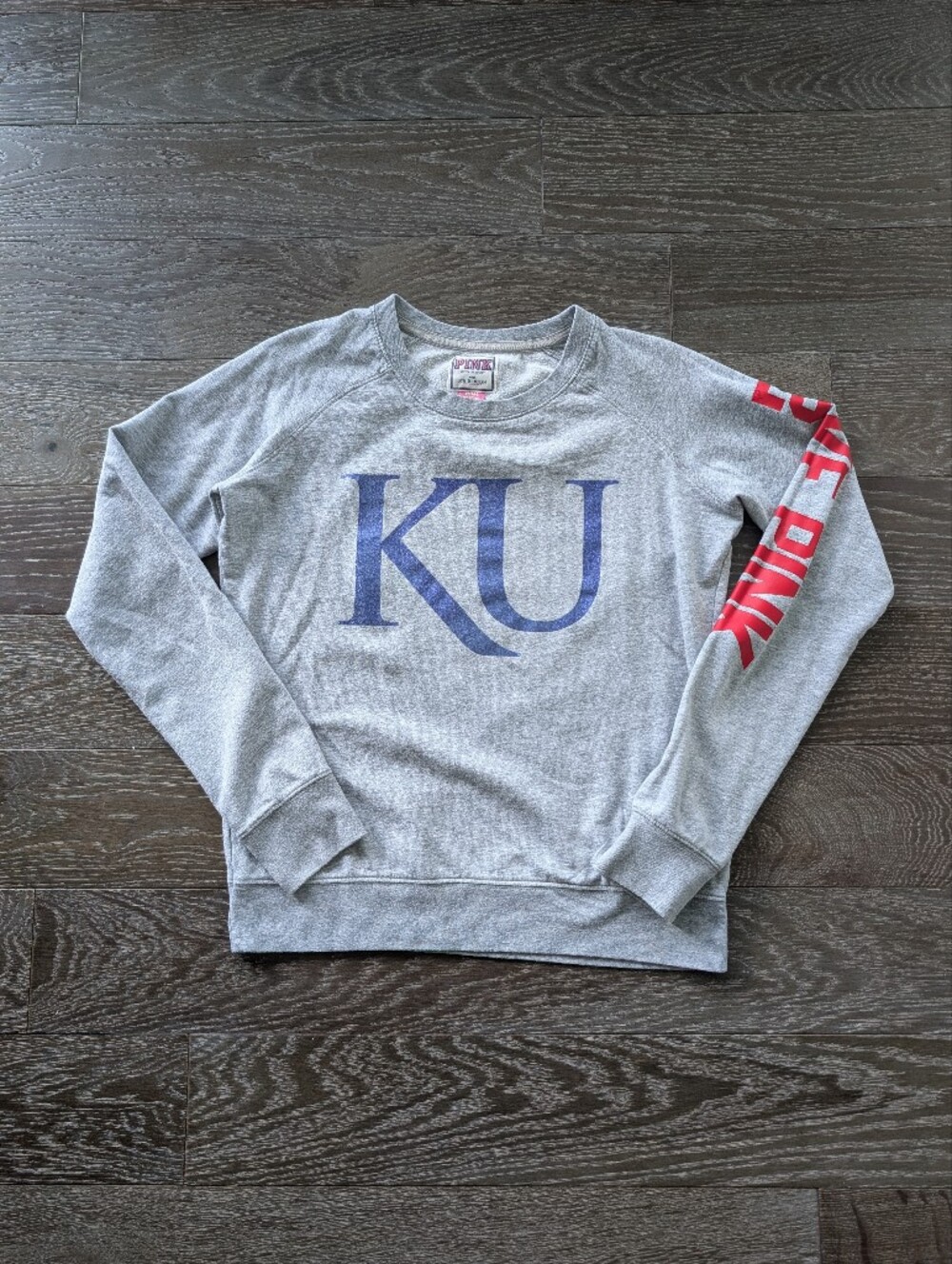 PINK Victoria's Secret Gray KU University Of Kansas Sweatshirt Size Small